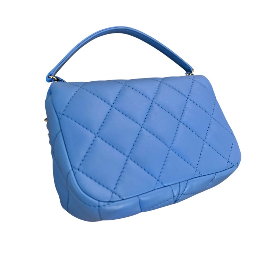 CHANEL Blue Quilted Shoulder Bag with Brushed Gold Hardware - Picture 9 of 15